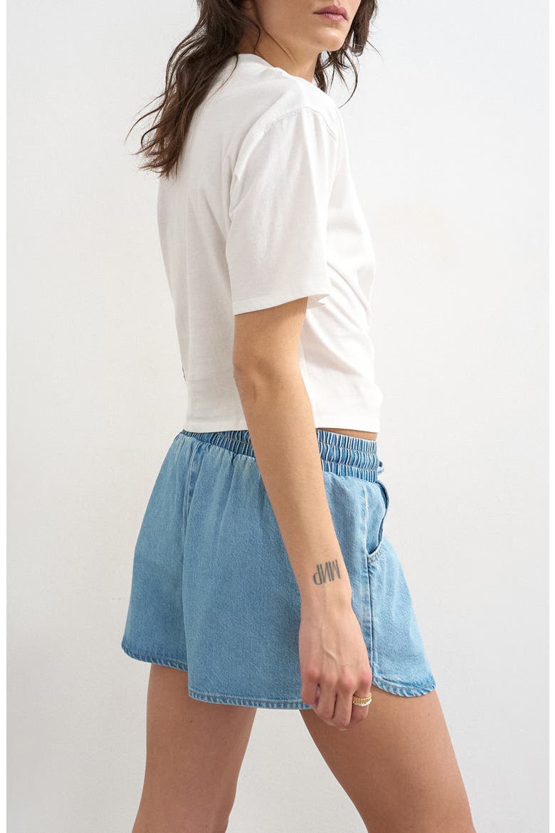 Denim Drawstring Running Shorts, Alternate, color, MEDIUM BLUE