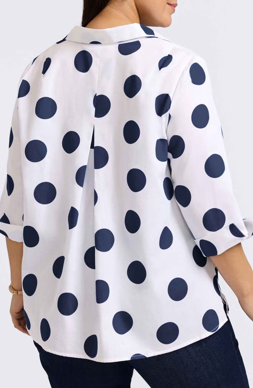 Foxcroft Salina Polka Dot Cotton Wrap Shirt In White