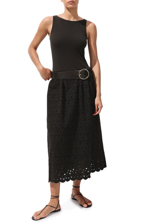 Embroidered Eyelet Mixed Media Dress