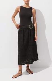 MANGO Embroidered Eyelet Mixed Media Dress