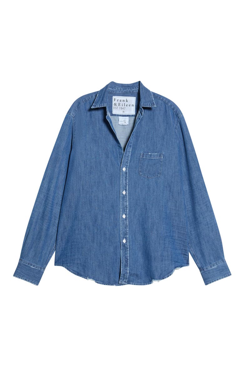 Eileen Relaxed Denim Button-Up Shirt, Main, color, DISTRESSED INDIGO WASHED DENIM