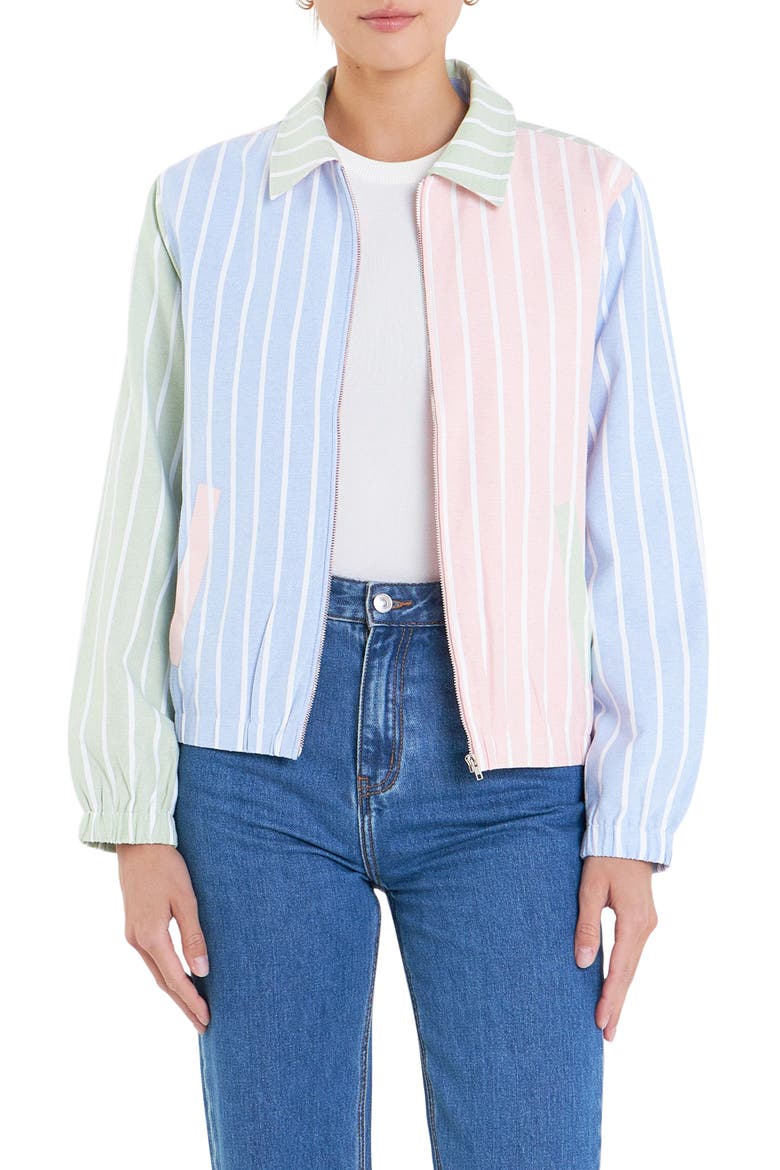 Sports Club Colorblock Stripe Cotton Blend Zip Jacket, Main, color, GREEN MULTI