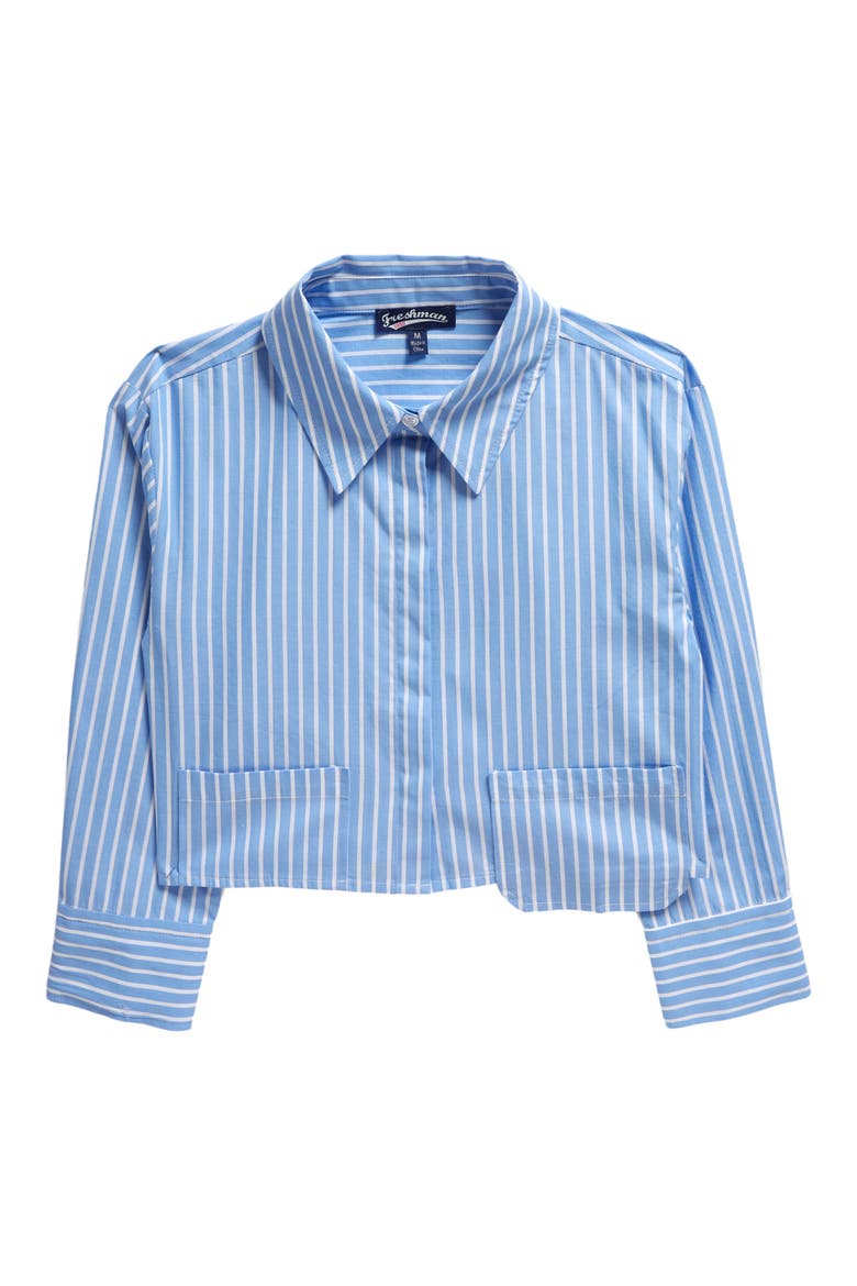 Kids' Crop Button-Up Top, Main, color, BLUE WHITE STRIPE