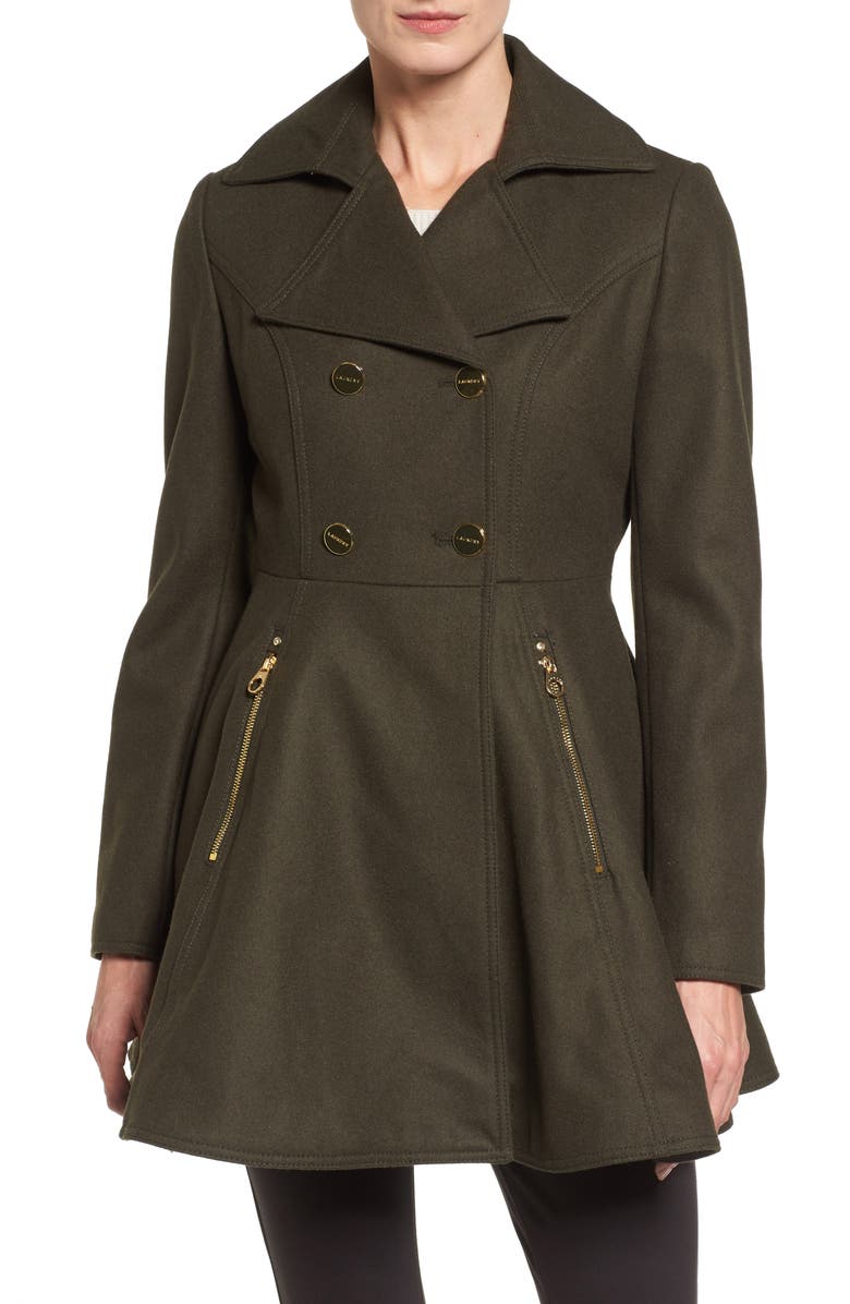 Laundry by Shelli Segal Laundry by Shelli Segal Double Breasted Fit & Flare Coat, Main, color,