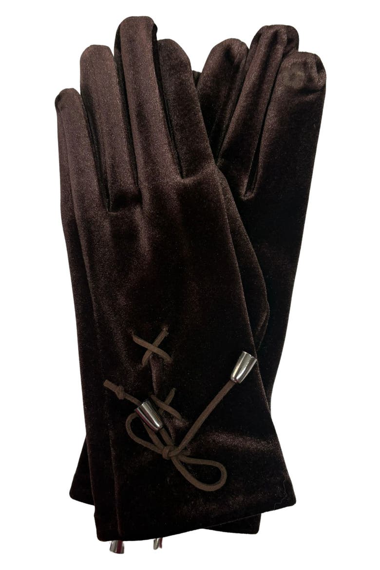 Tech Velvet Lace-Up Gloves, Main, color, BROWN