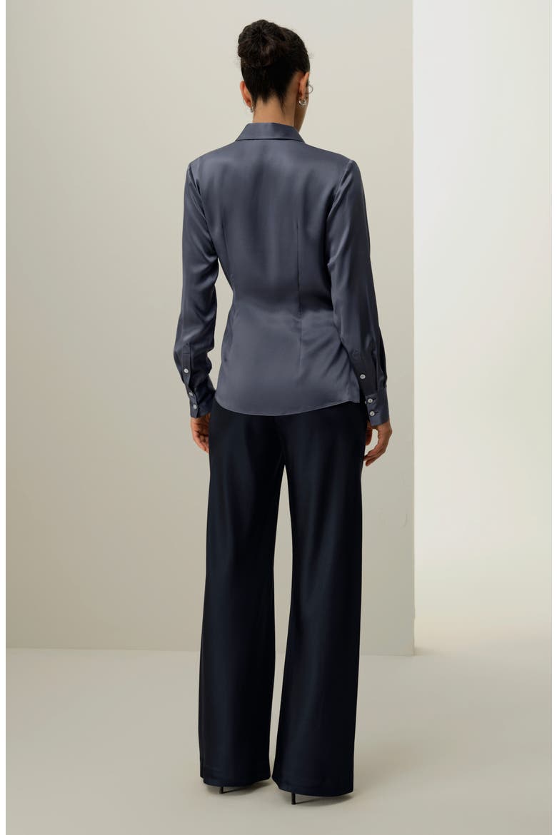 Women's Convertible Silk Charmeuse Shirt, Alternate, color, Night Lake