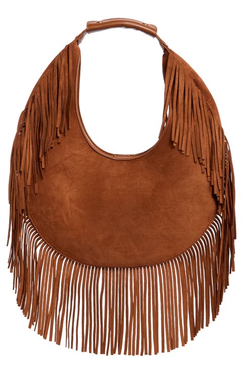 Fringe Faux Suede Hobo Bag