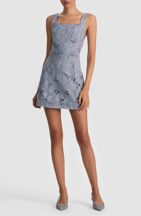 Maryann Embroidered Floral Eyelet Denim Dress