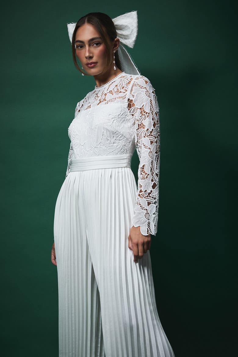 Lisa Lace Top Wide Leg Jumpsuit, Alternate, color, Oyster
