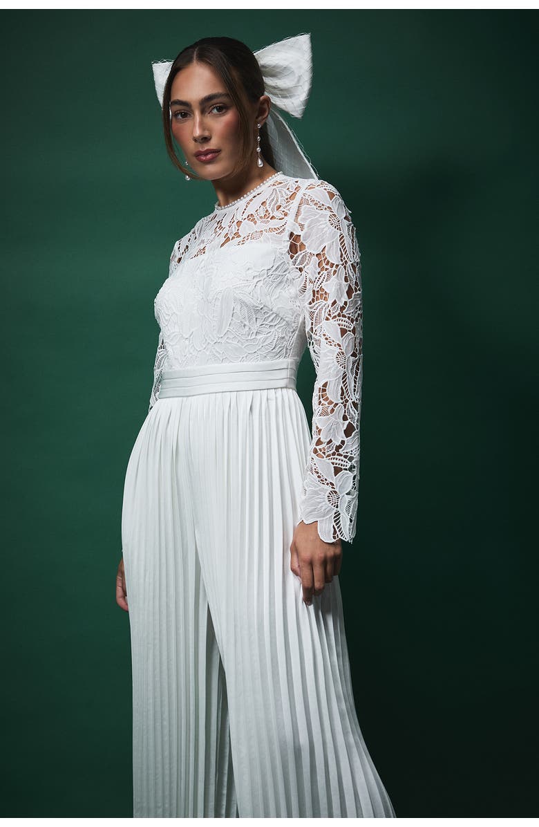 Coast Lisa Lace Top Wide Leg Jumpsuit, Alternate, color, Oyster