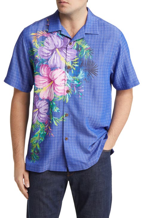 Mojito Bay Flora Cres Floral Short Sleeve Button-Up Camp Shirt