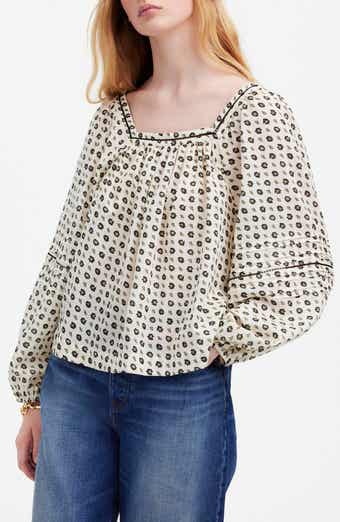 Madewell Dot Floral Square Neck Long Sleeve Top