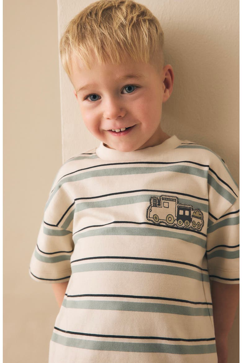 Kids' Train Patch Stripe T-Shirt, Alternate, color, BEIGE MULTI