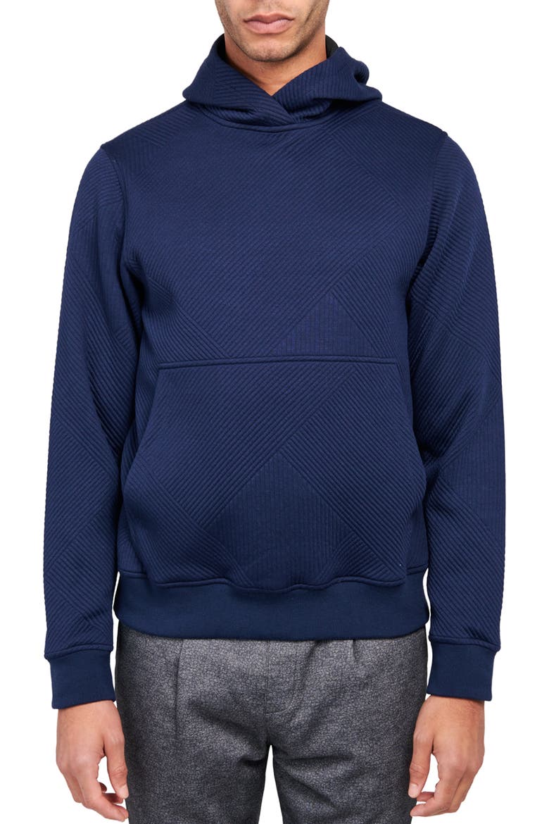 Slim Fit Solid Quilted Knit Hoodie, Main, color, NAVY