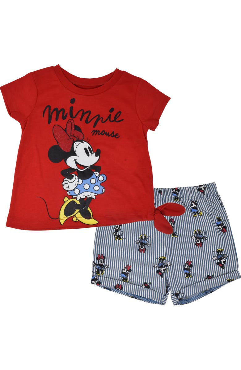 Disney T-Shirt & Chambray Shorts Set, Main, color, Red Pin Stripes