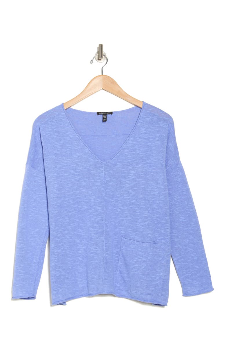 Organic Linen & Cotton V-Neck Sweater, Alternate, color, HYDRANGEA