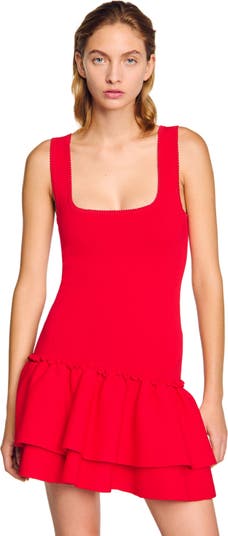 Mini knit dress with ruffles