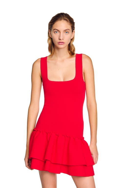 Sandro Short Knit Dress With Ruffles In Red