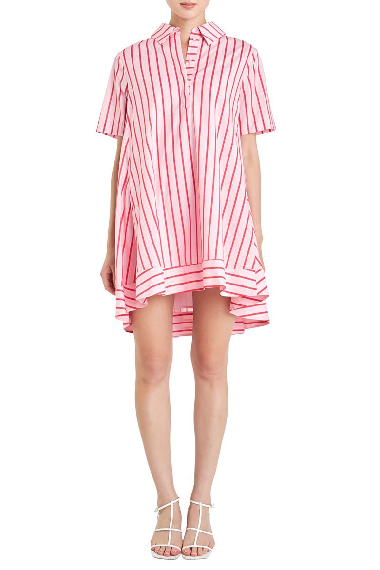 Stripe Trapeze Cotton Shirtdress, Main, color, PINK/ RED