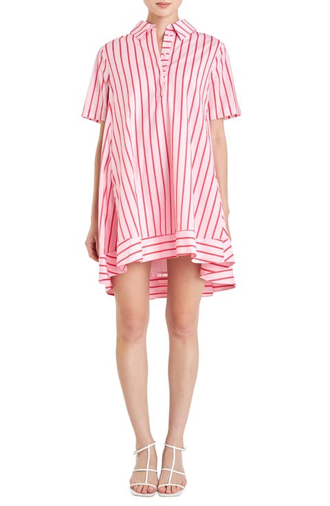 Stripe Trapeze Cotton Shirtdress