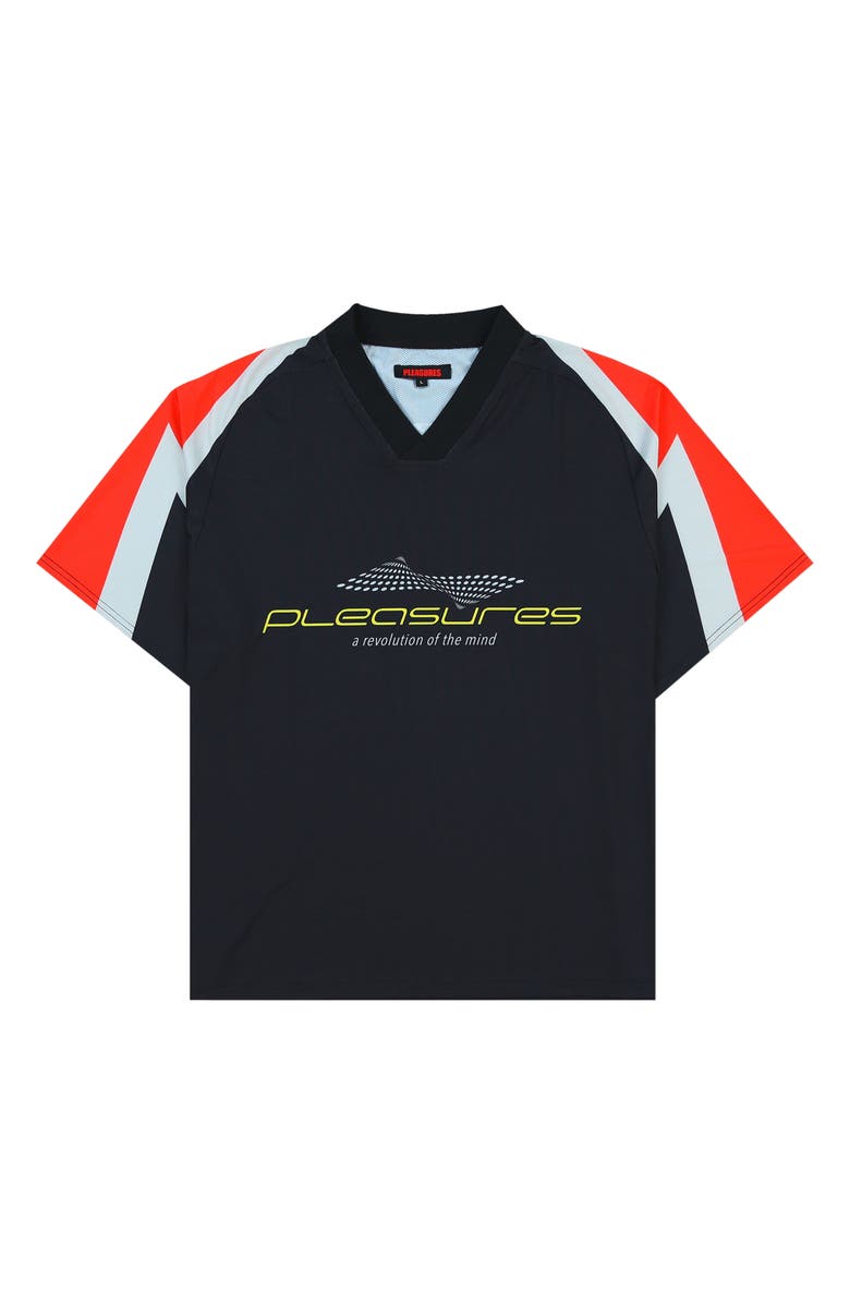 PLEASURES Mind Oversize V-Neck Mesh Soccer Jersey, Alternate, color, 