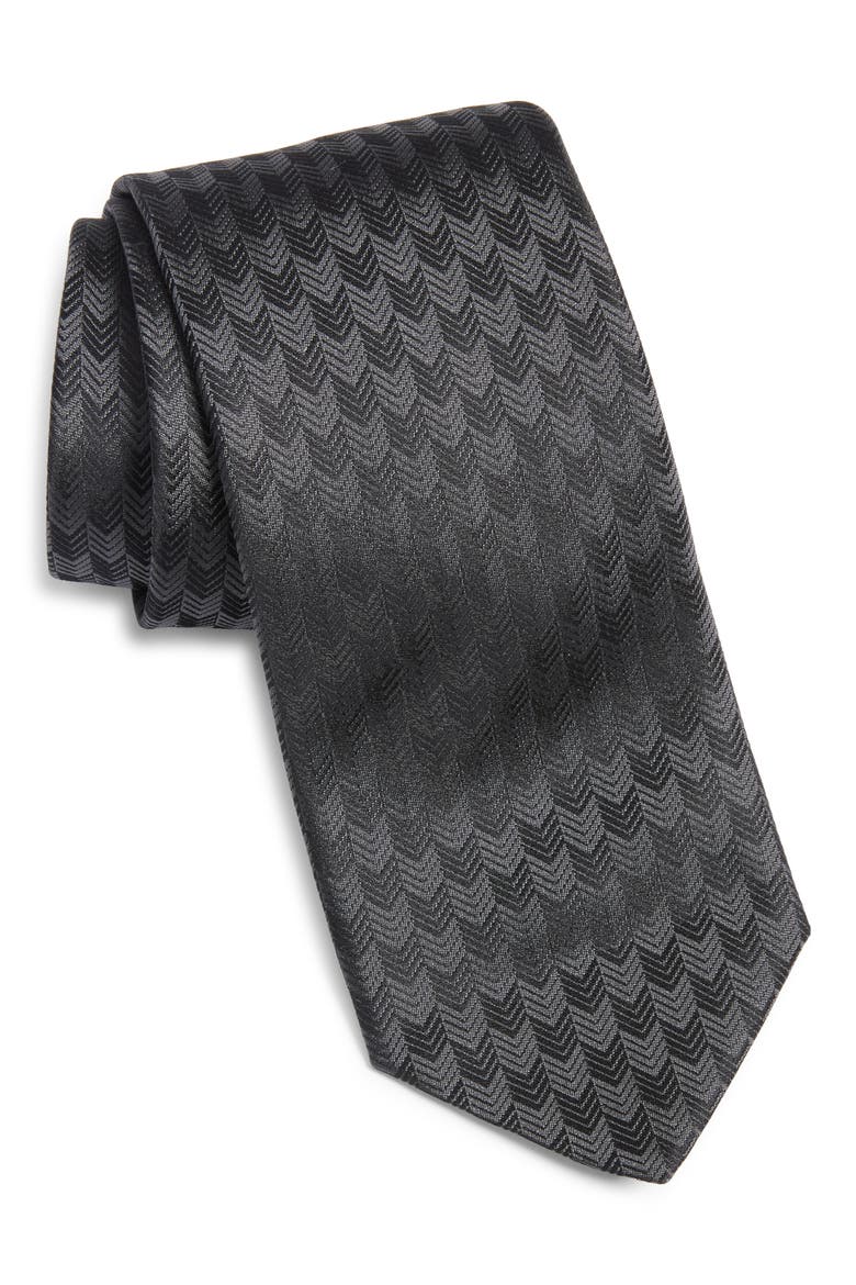 Geometric Silk Tie, Main, color, BLACK
