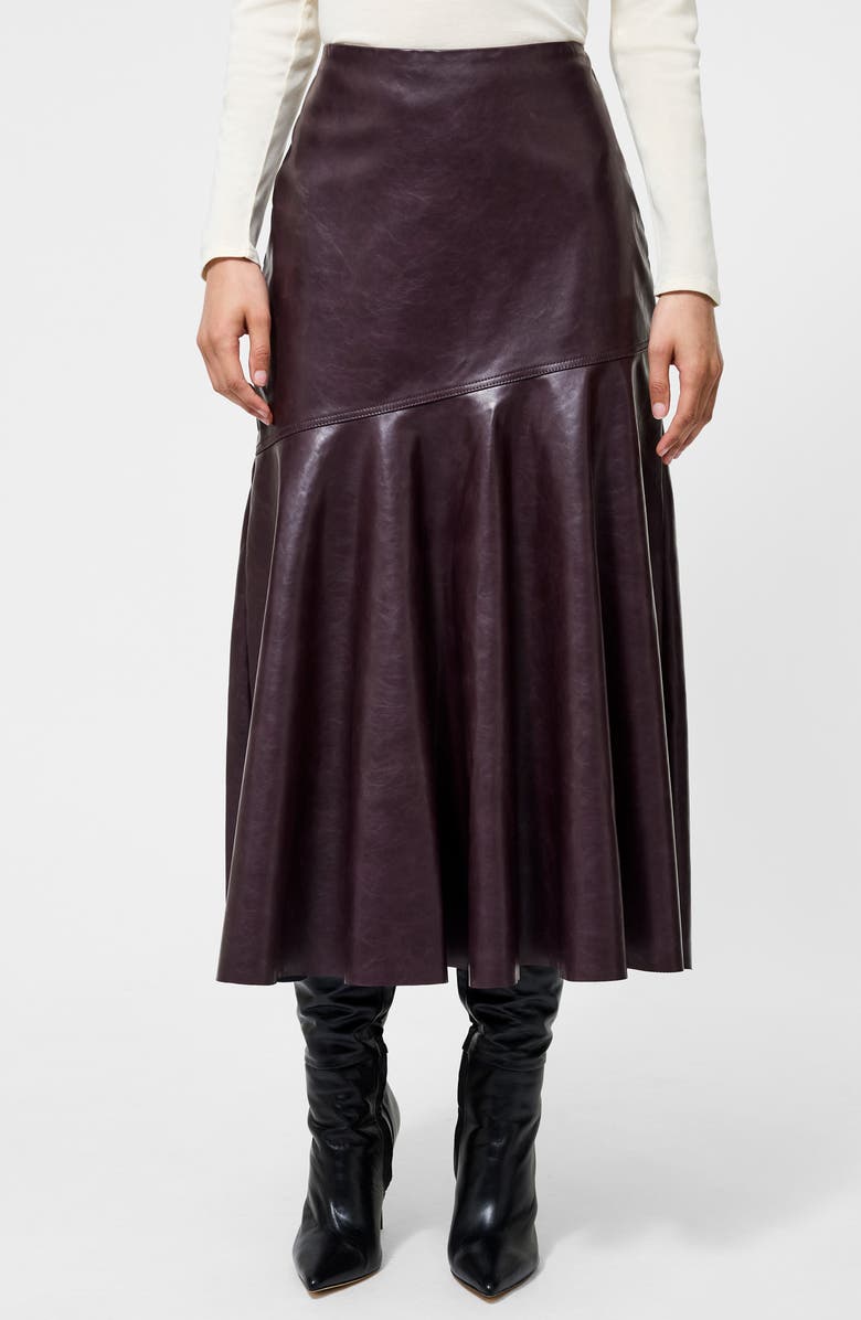 French Connection Kayleigh Pleated Faux Leather Midi Skirt, Main, color, Bordeaux