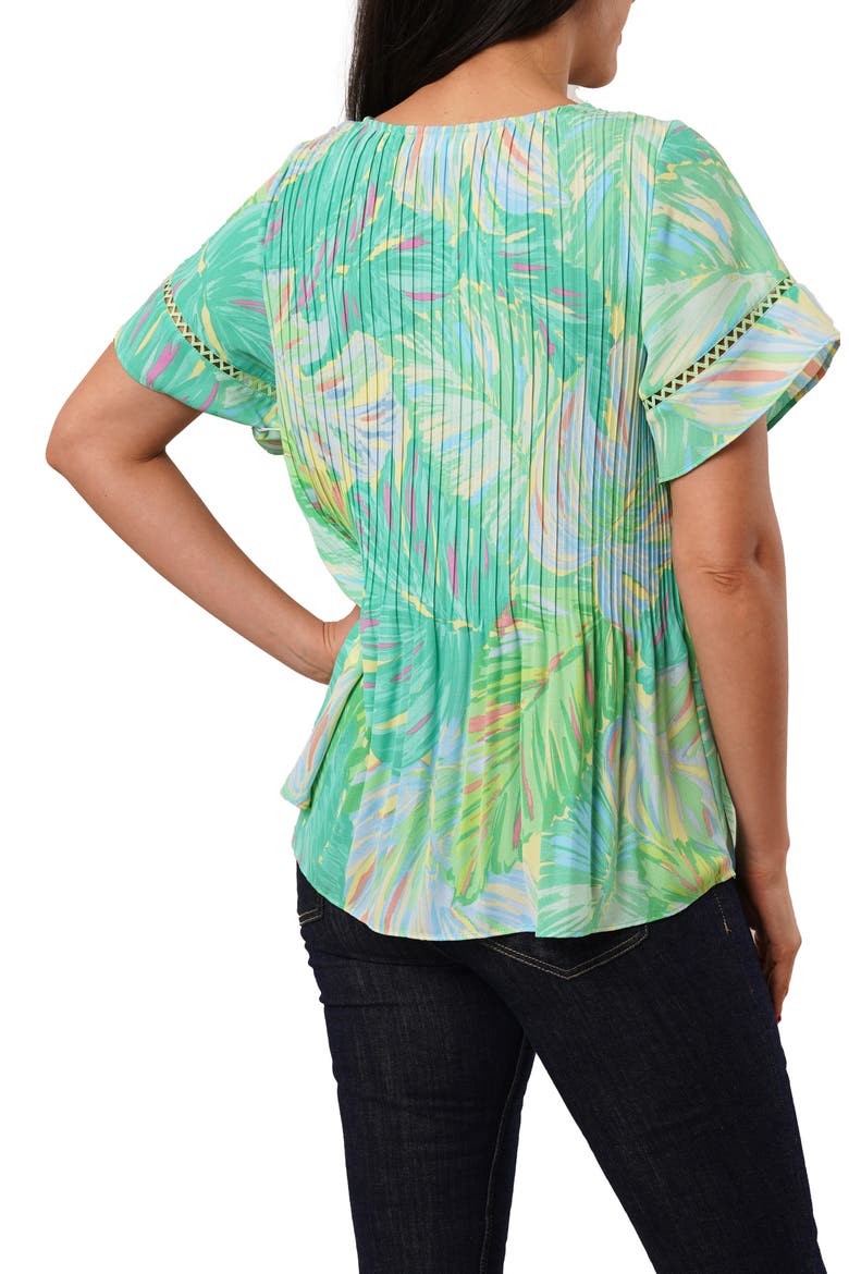 Ruffle Pleated Tie Neck Short Sleeve Top, Alternate, color, REMI