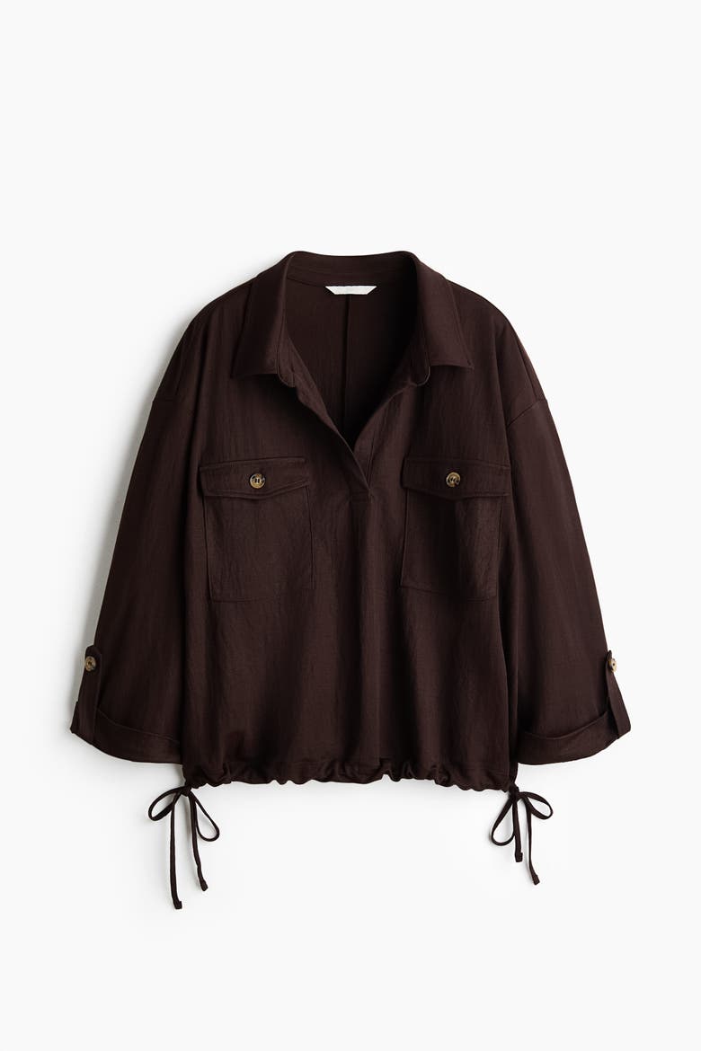 Piqué Pullover Shirt, Alternate, color, Dark brown