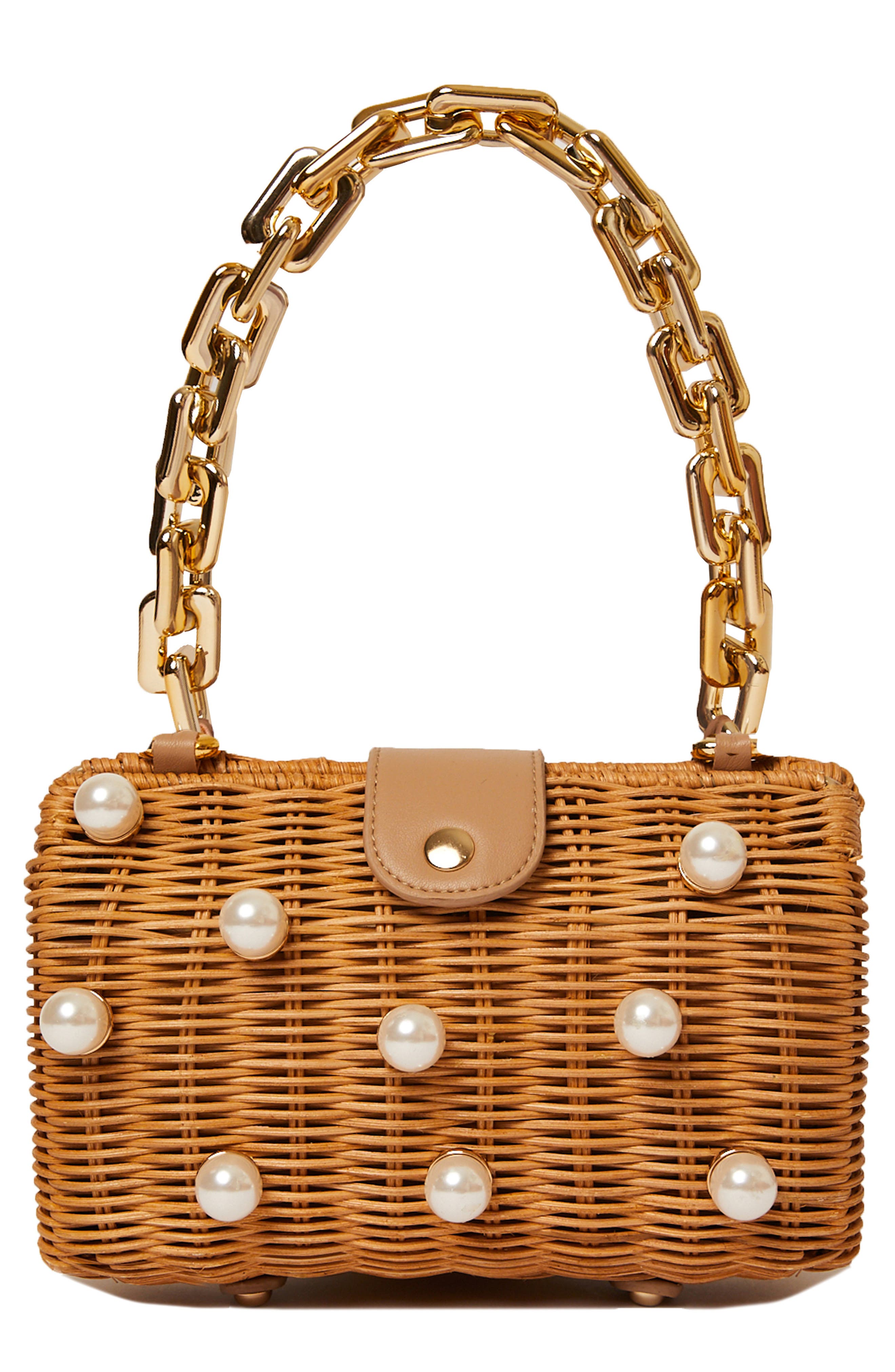 Willow Imitation Pearl Rattan Clutch, Main, color, SAND