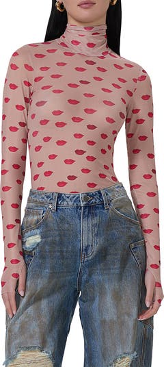 AFRM Zadie Print Turtleneck Mesh Top | Nordstrom
