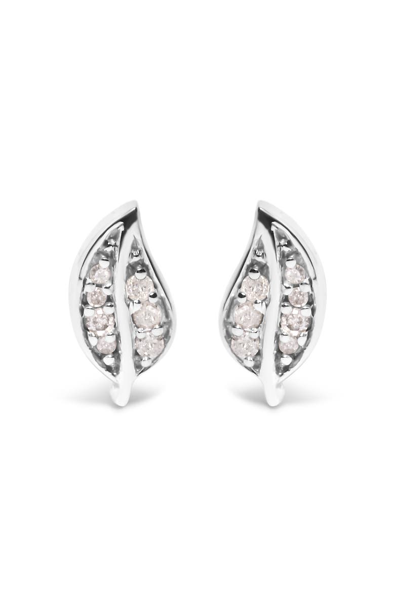 Haus of Brilliance Silver Diamond Accent Leaf Stud Earrings, Main, color, Silver