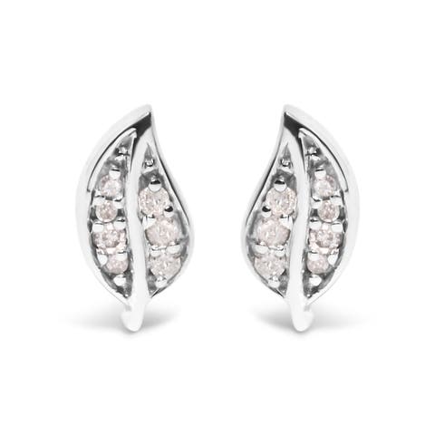 Silver Diamond Accent Leaf Stud Earrings