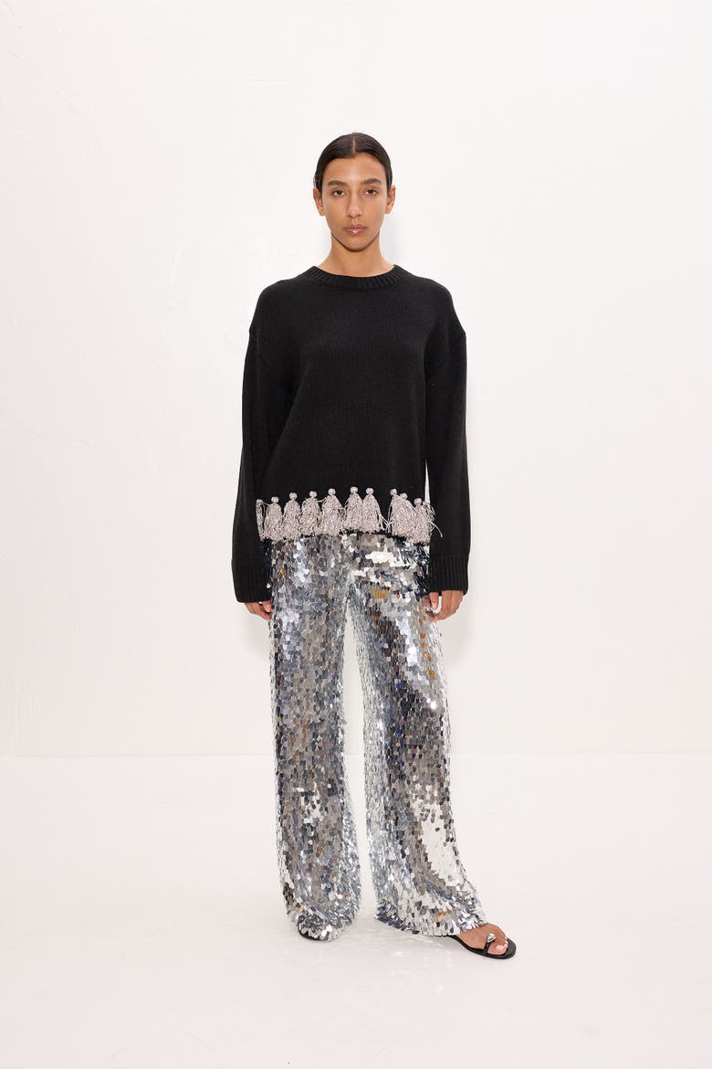 Roni Metallic Tassel Sweater, Main, color, Black/Satellite Silver