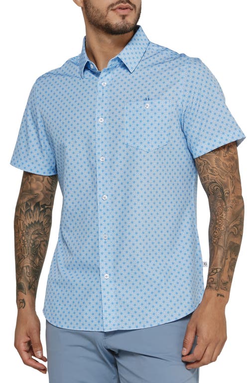 7 Diamonds Eldon Tile Print Short Sleeve Performance Button-up Shirt In Light Blue
