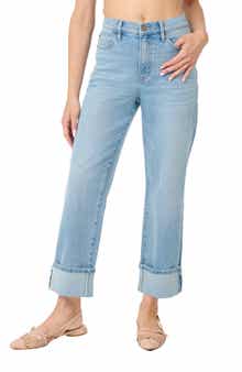Nicole Miller High Waist Straight Leg Ankle Cuff Jeans