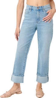 Nicole Miller High Waist Straight Leg Ankle Cuff Jeans