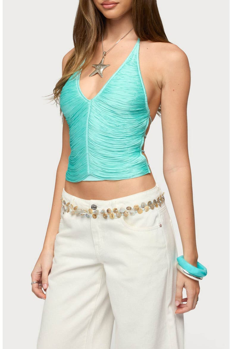 Bree Fringe Halter Top, Alternate, color, AQUA