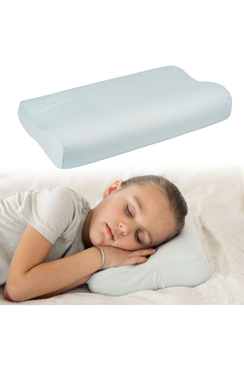 Ergonomic Memory Foam Pillow with Fitted Pillowcase, Main, color, Ice Blue