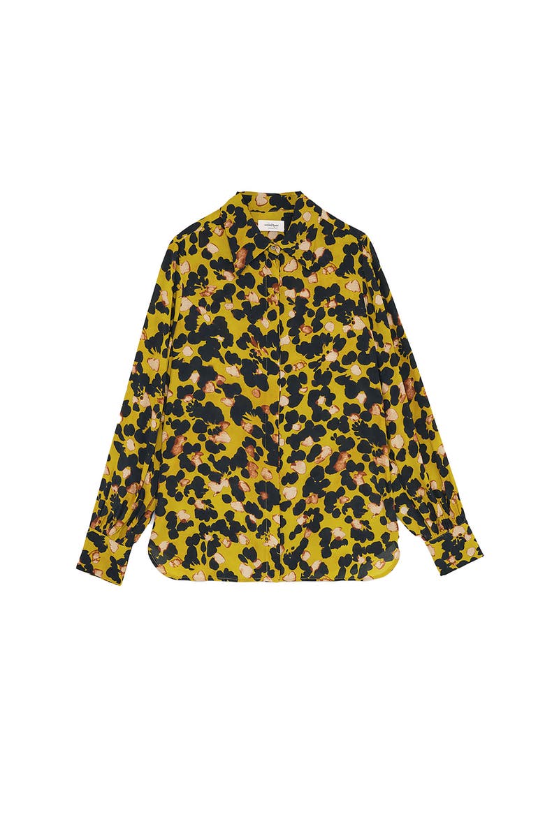 Satin Shirt With Abstract Pattern, Alternate, color, Yellow