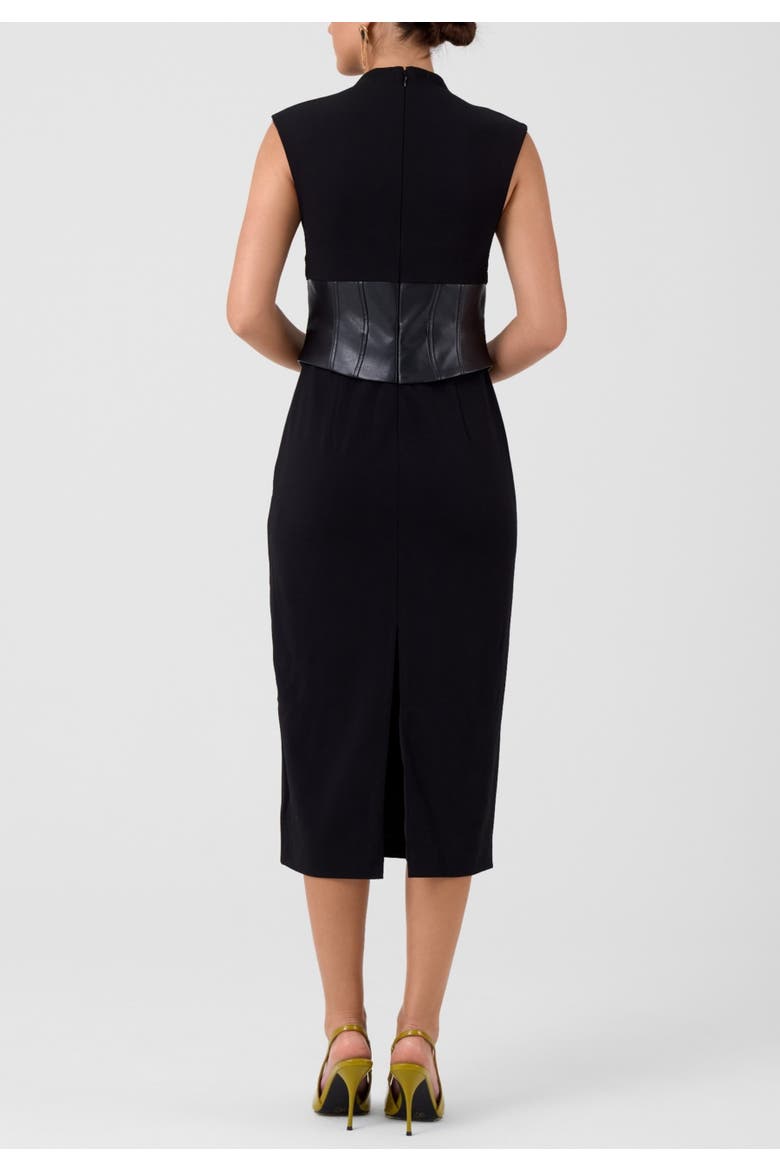 Donatella Faux Leather Corset Midi Dress, Alternate, color, Black