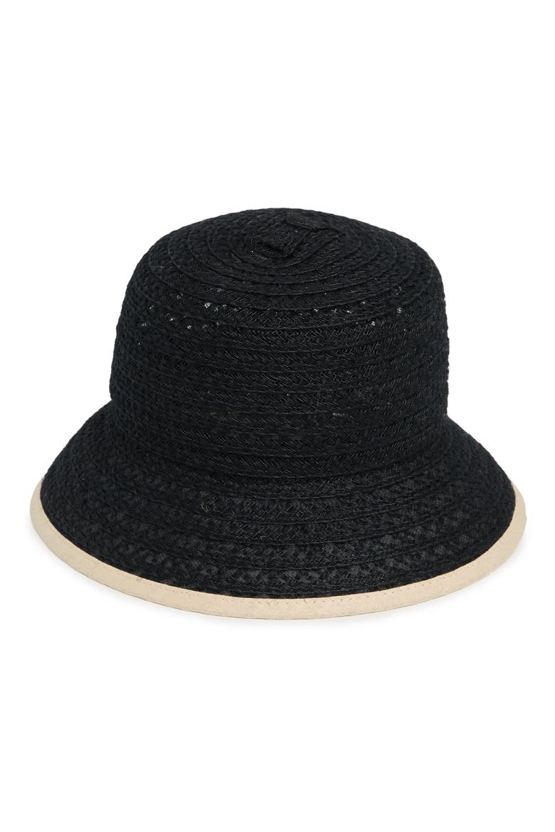Straw Bucket Hat, Main, color, BLACK COMBO