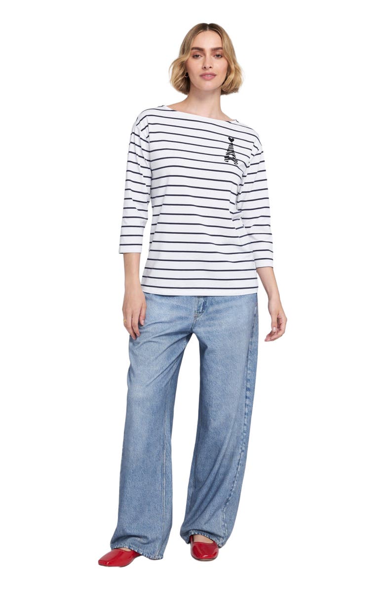 ELLE Collection Striped Tee With Graphic Top, Main, color, Navy/White