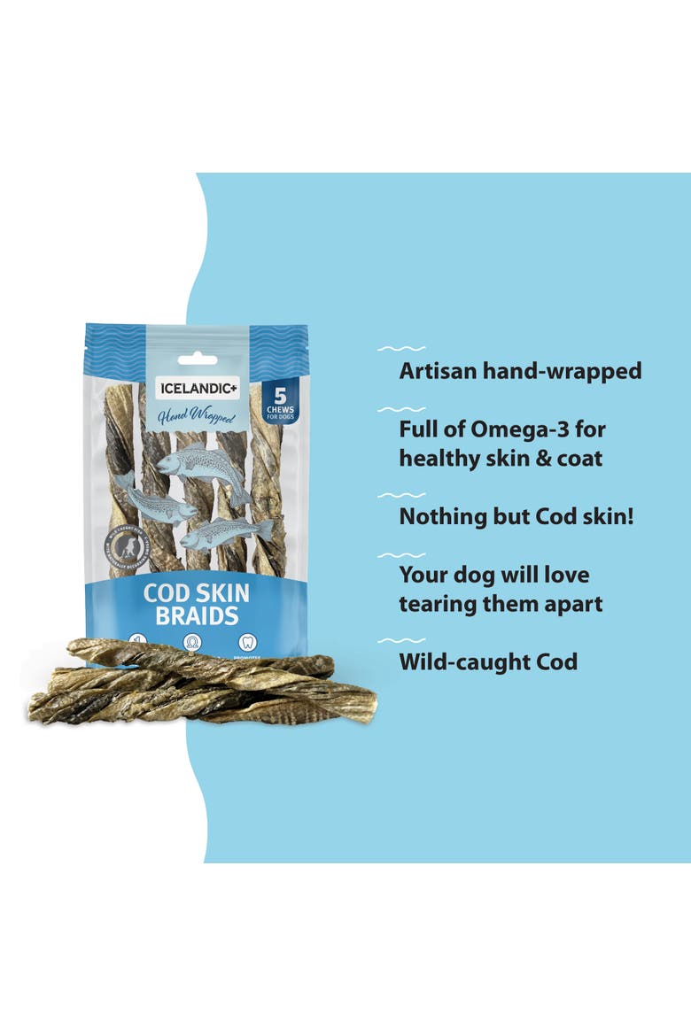 Cod Skin Braids - 5 Pack - Dog Treat Chews, 5.5-7" Sticks Pet Snack, Alternate, color, Multicolored