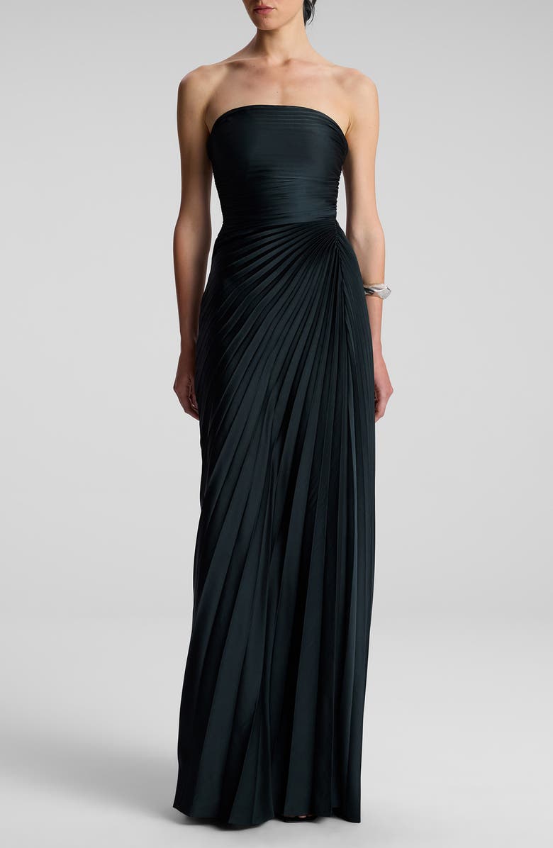 A.L.C. Bianca Pleated Strapless Gown, Main, color, Forest