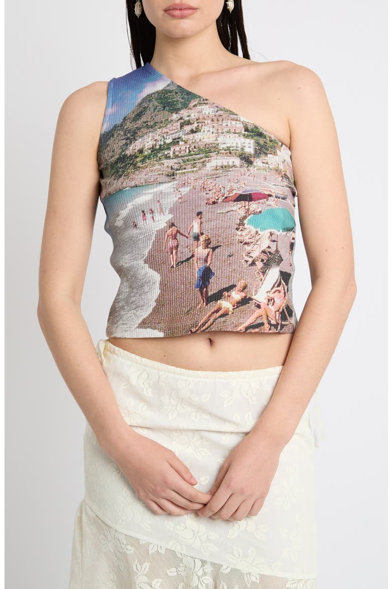 Placement Print One-Shoulder Ribbed Top, Main, color, MULTI