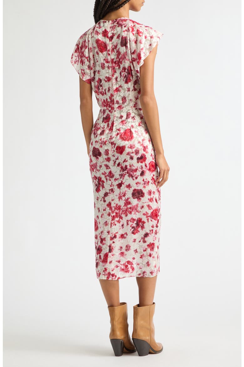 Lyndsay Floral Burnout Devoré Georgette Midi Dress, Alternate, color, ECRU/ PINK