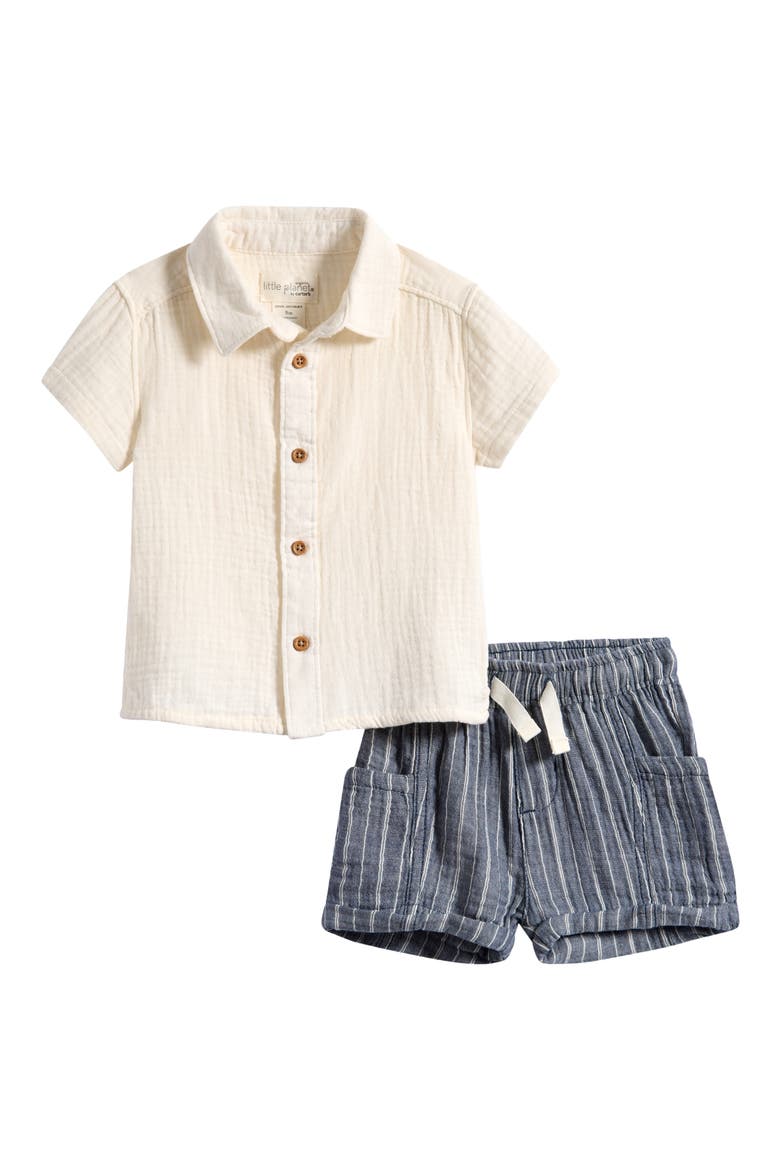 Organic Cotton Gauze Button-Up Shirt & Shorts Set, Main, color, CREAM