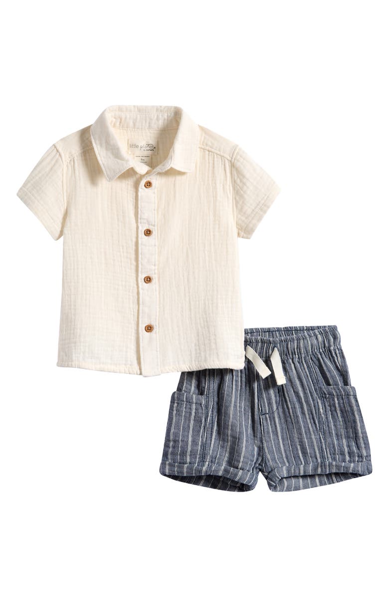 Little Planet Organic Cotton Gauze Button-Up Shirt & Shorts Set, Main, color, Cream
