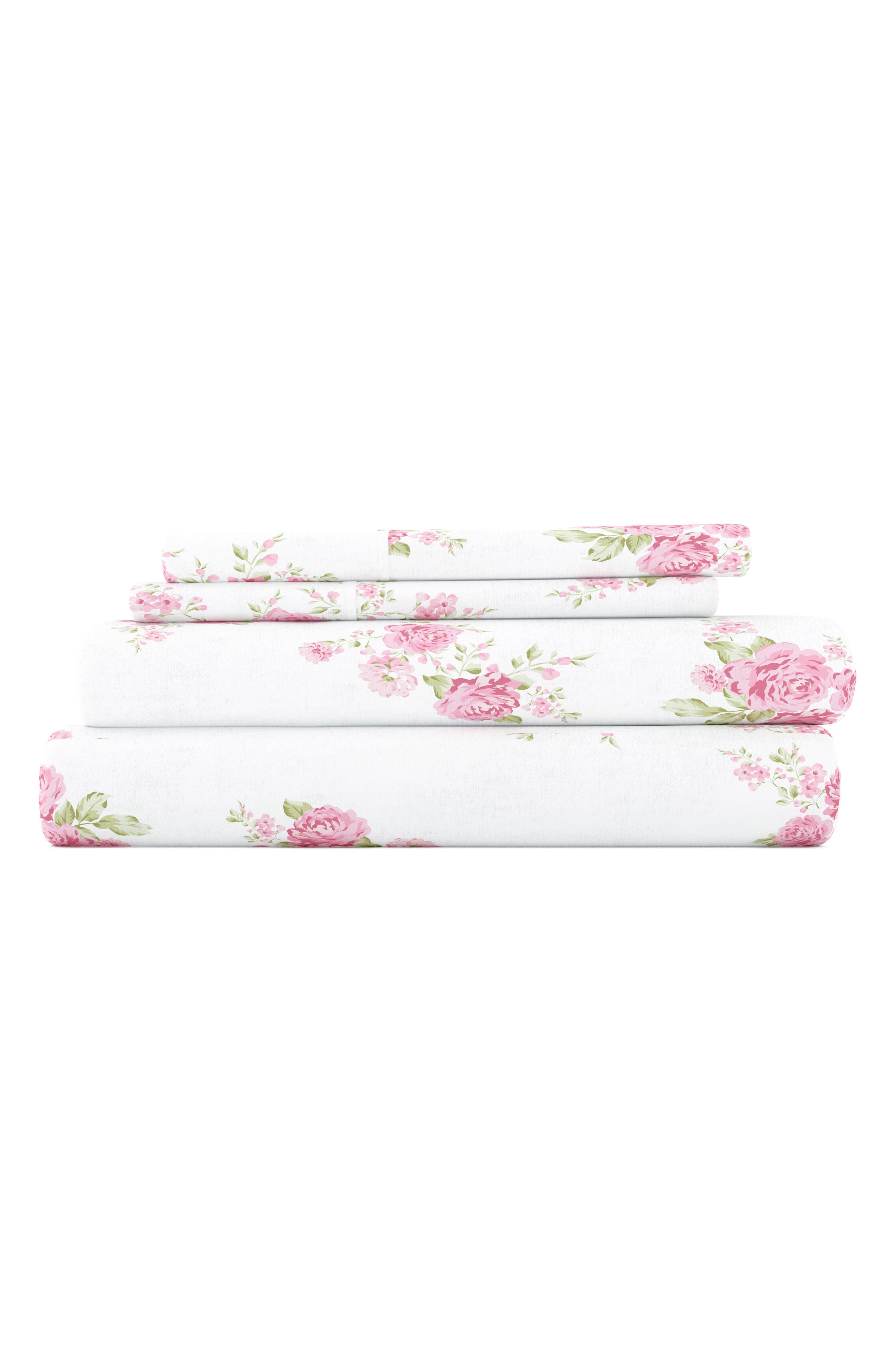 HOMESPUN Premium Rose Bunch 4-Piece Flannel Bed Sheet Set